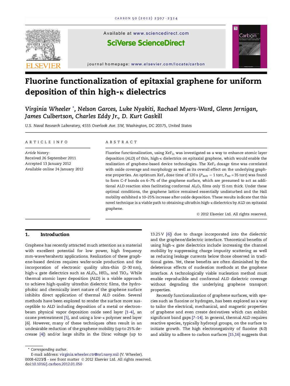 Fluorine functionalization of epitaxial graphene for uniform deposition of thin high-κ dielectrics