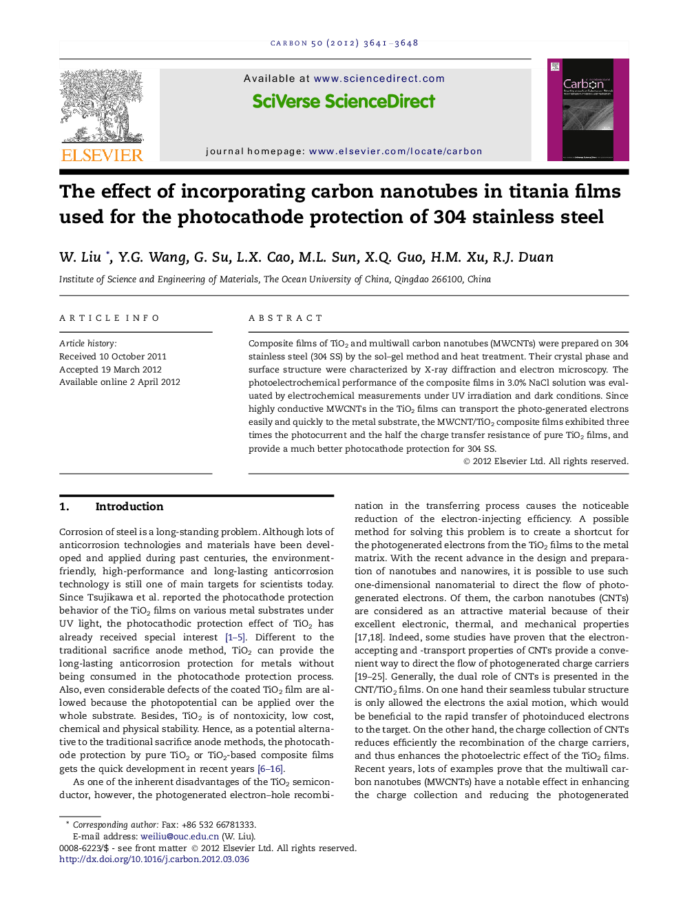 The effect of incorporating carbon nanotubes in titania films used for the photocathode protection of 304 stainless steel