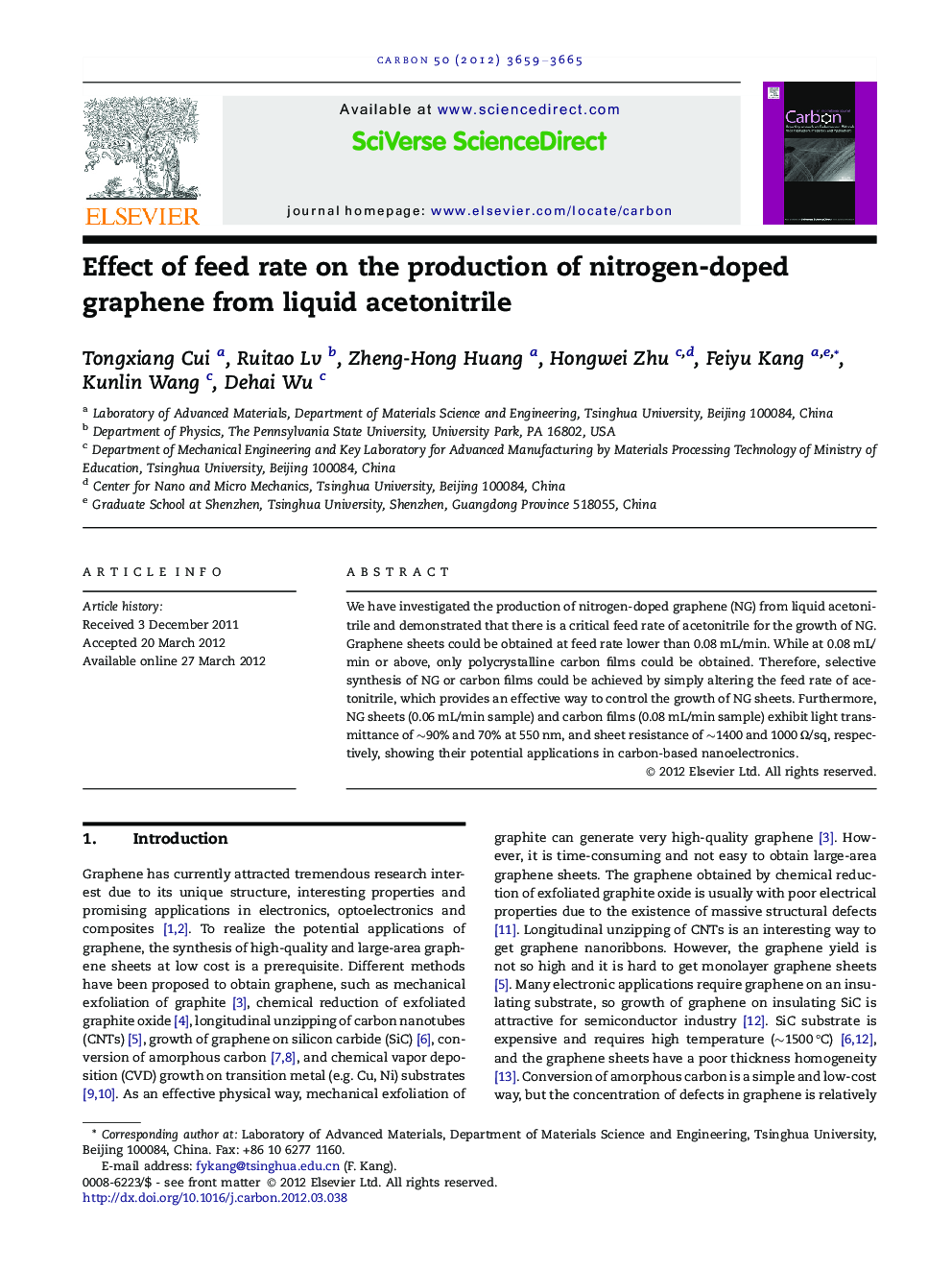 Effect of feed rate on the production of nitrogen-doped graphene from liquid acetonitrile