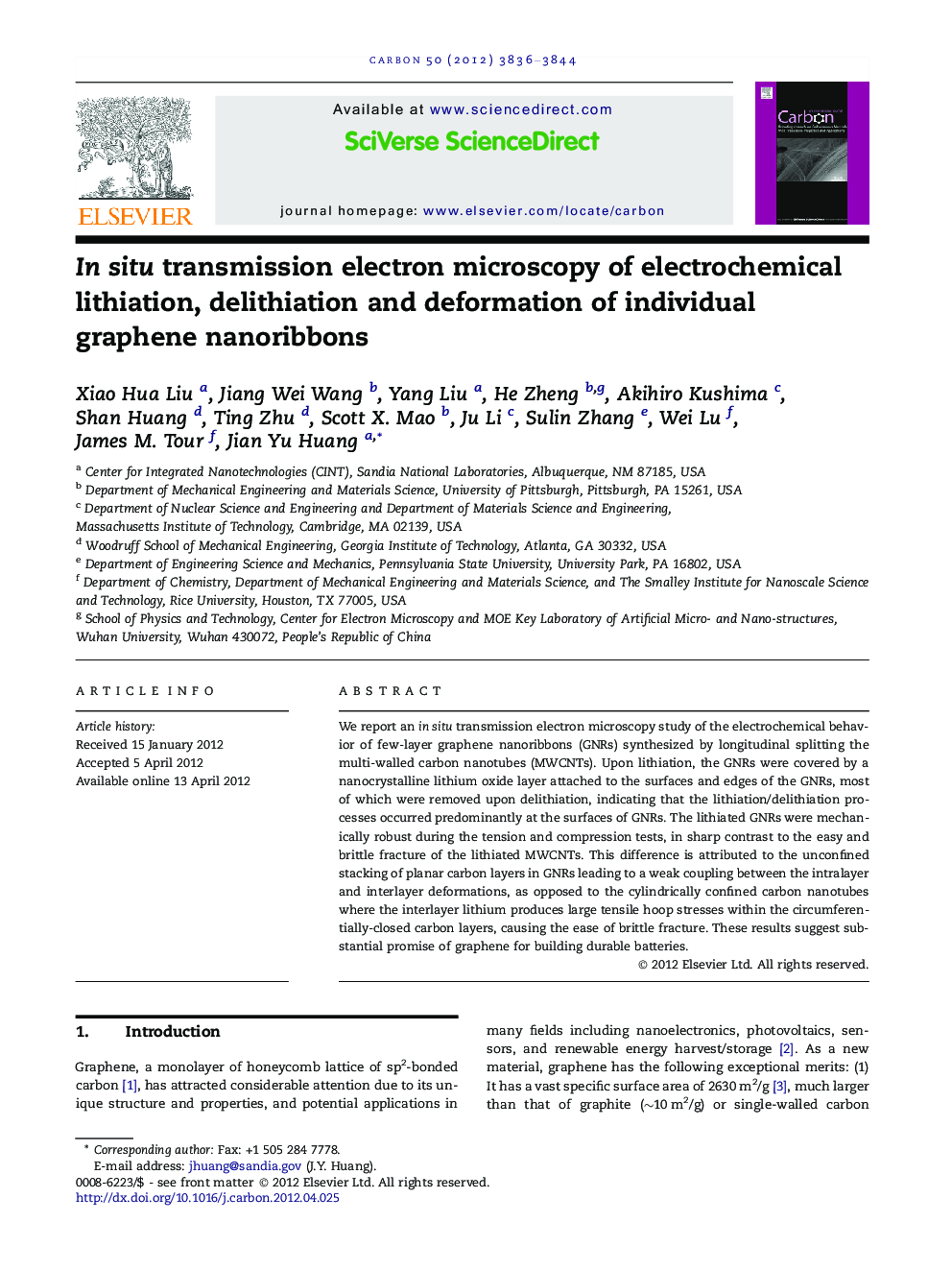 In situ transmission electron microscopy of electrochemical lithiation, delithiation and deformation of individual graphene nanoribbons
