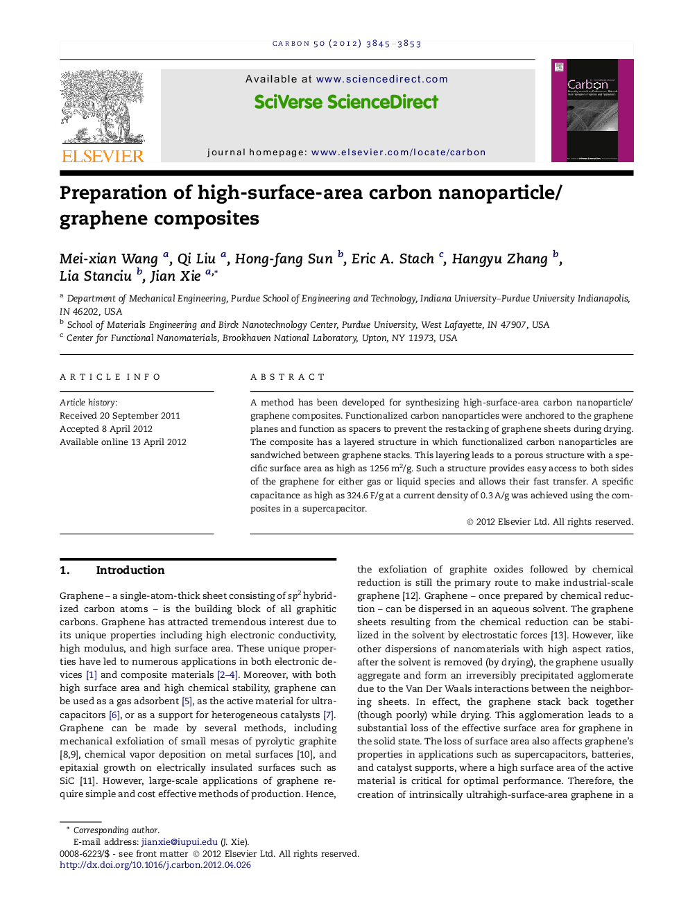 Preparation of high-surface-area carbon nanoparticle/graphene composites