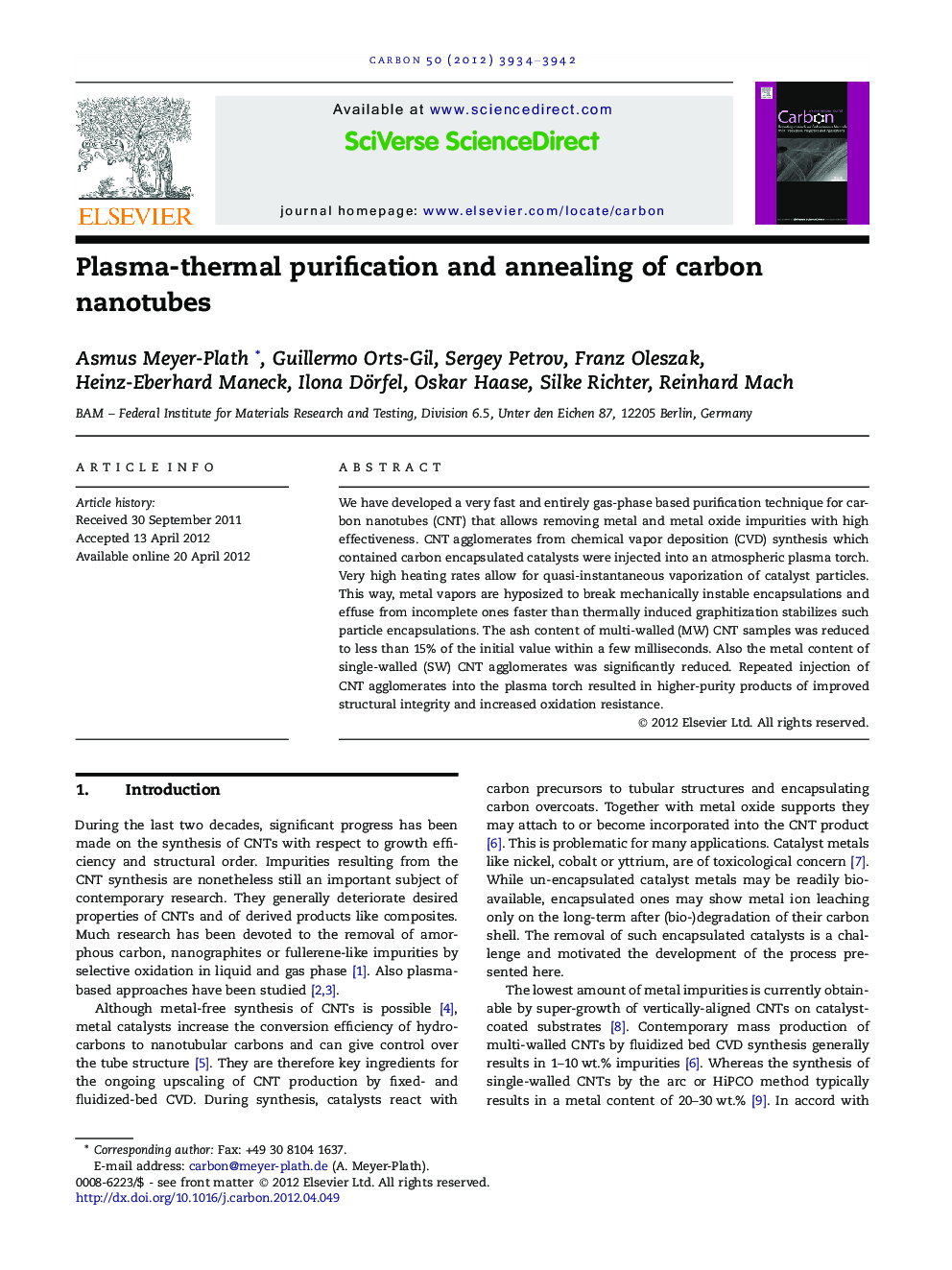 Plasma-thermal purification and annealing of carbon nanotubes