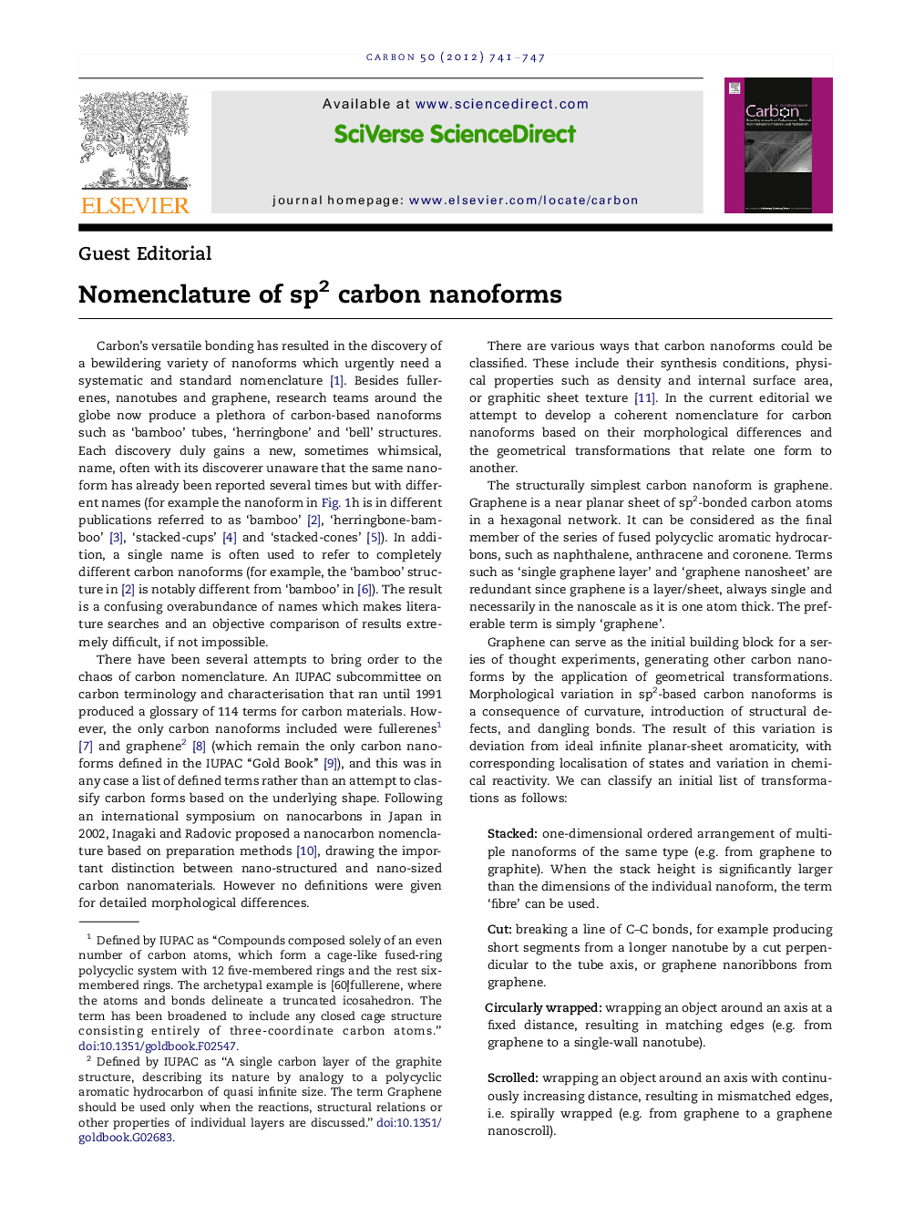 عکس صفحه اول مقاله: Nomenclature of sp2 carbon nanoforms Nomenclature of sp2 carbon nanoforms