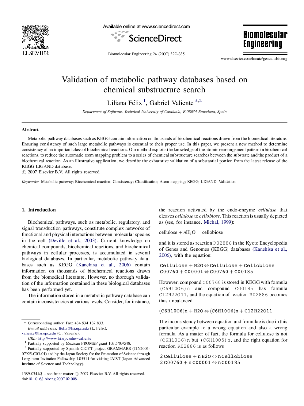 Validation of metabolic pathway databases based on chemical substructure search