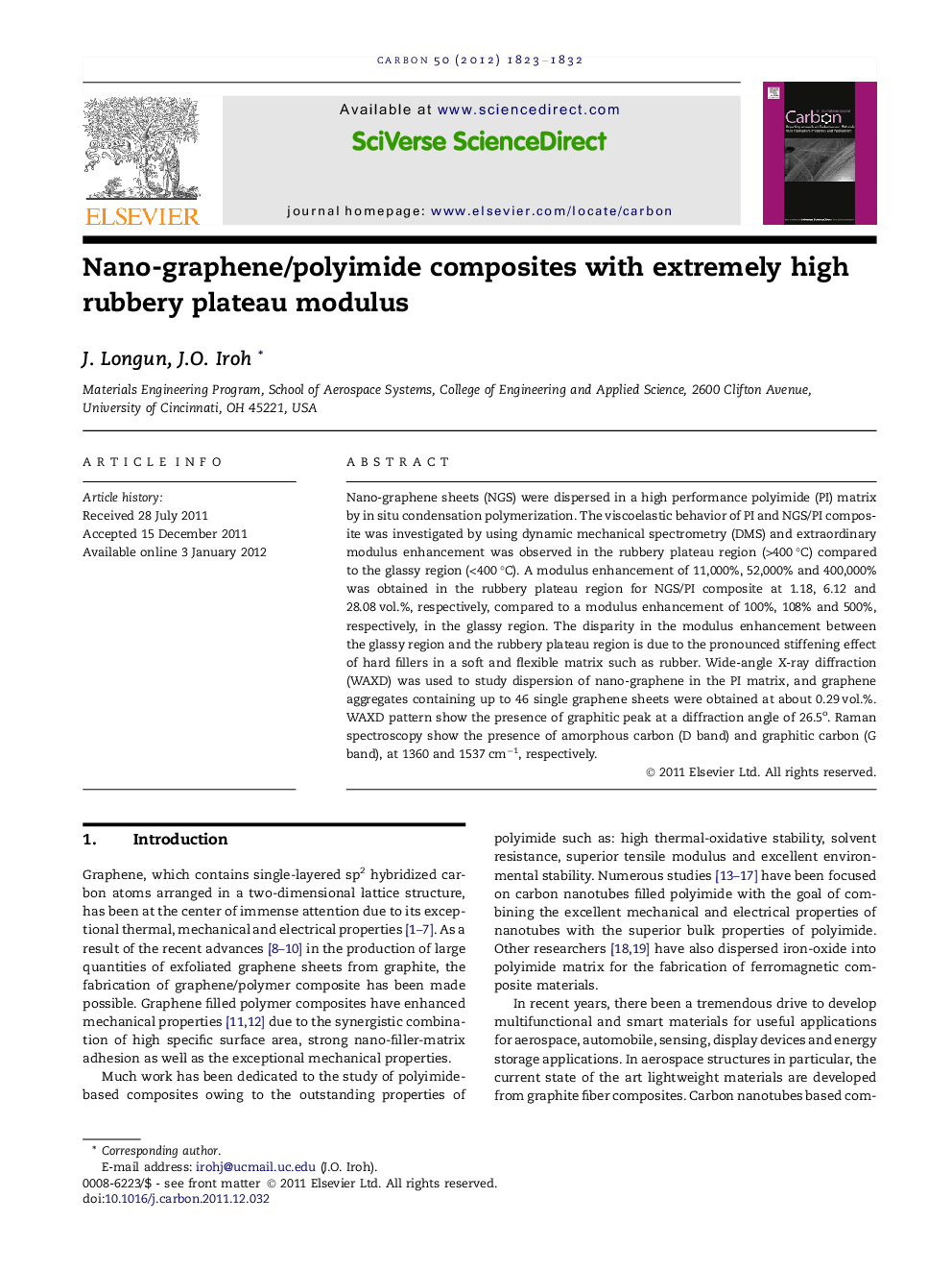 عکس صفحه اول مقاله: Nano-graphene/polyimide composites with extremely high rubbery plateau modulus Nano-graphene/polyimide composites with extremely high rubbery plateau modulus