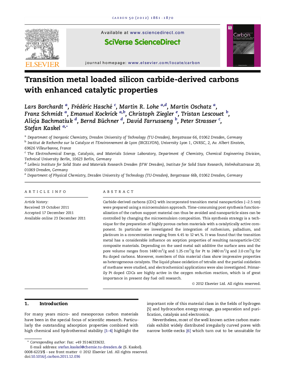 عکس صفحه اول مقاله: Transition metal loaded silicon carbide-derived carbons with enhanced catalytic properties Transition metal loaded silicon carbide-derived carbons with enhanced catalytic properties