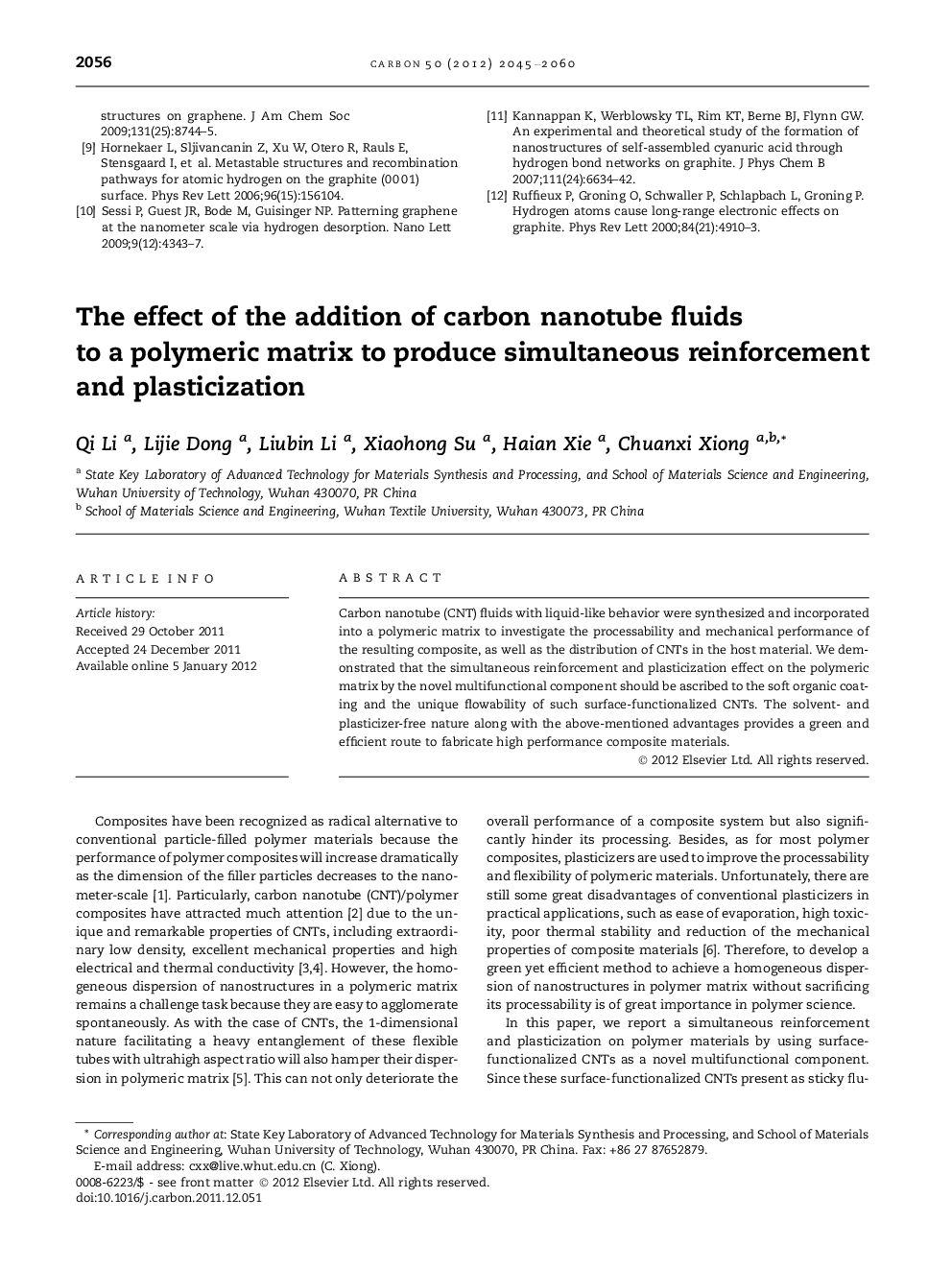 عکس صفحه اول مقاله: The effect of the addition of carbon nanotube fluids to a polymeric matrix to produce simultaneous reinforcement and plasticization The effect of the addition of carbon nanotube fluids to a polymeric matrix to produce simultaneous reinforcement and plasticization