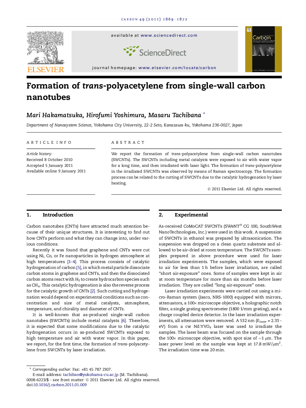 Formation of trans-polyacetylene from single-wall carbon nanotubes