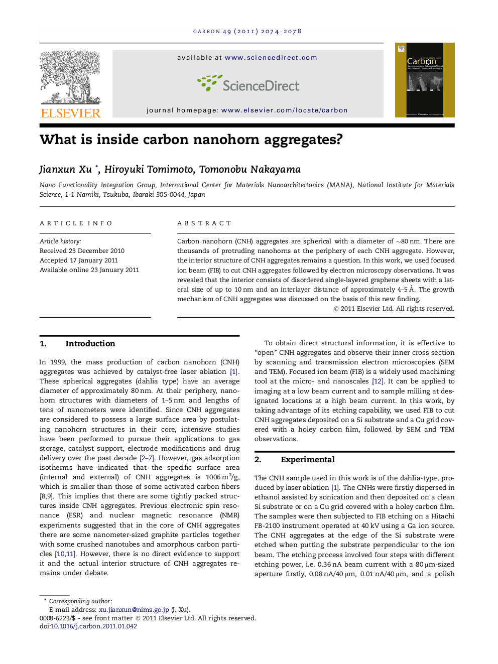 What is inside carbon nanohorn aggregates?