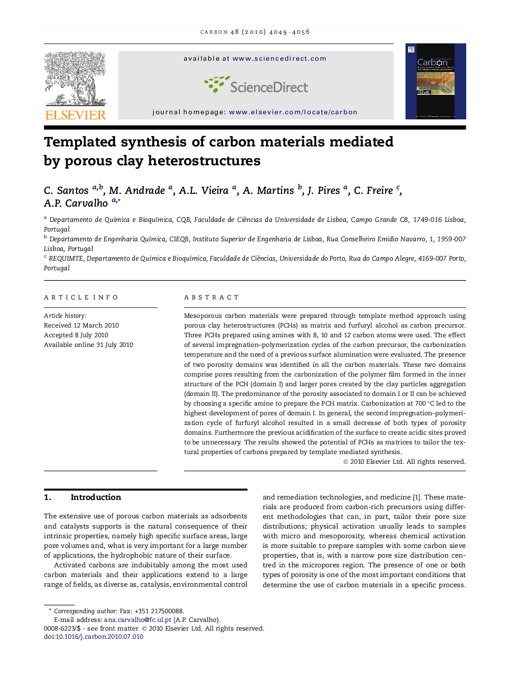 عکس صفحه اول مقاله: Templated synthesis of carbon materials mediated by porous clay heterostructures Templated synthesis of carbon materials mediated by porous clay heterostructures