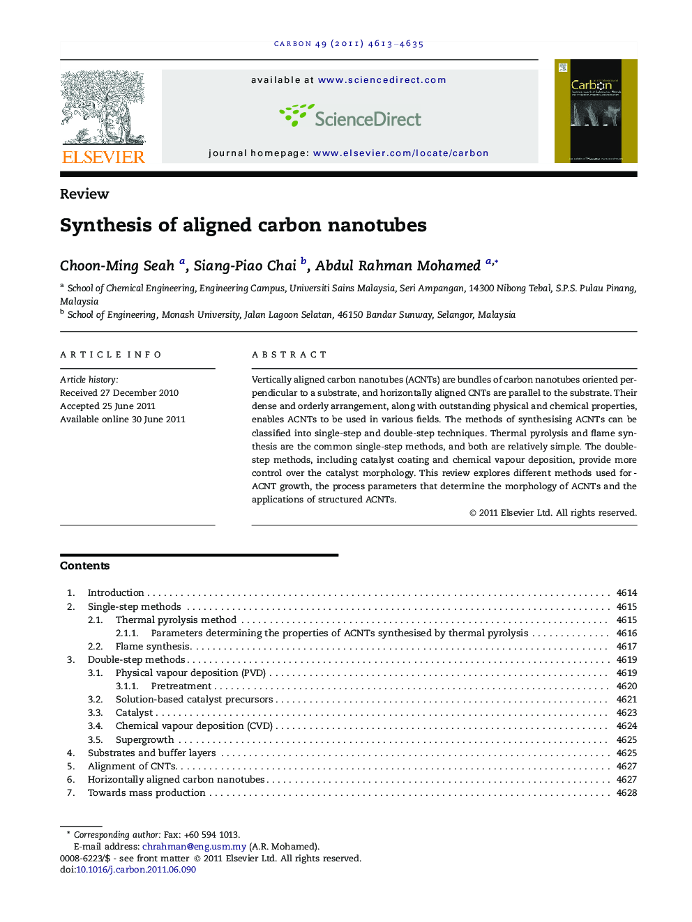 Synthesis of aligned carbon nanotubes