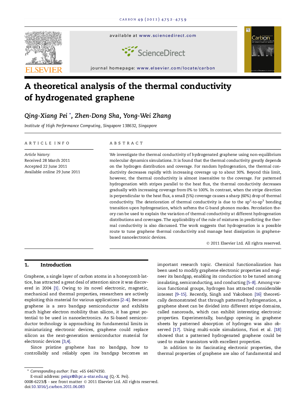 A theoretical analysis of the thermal conductivity of hydrogenated graphene