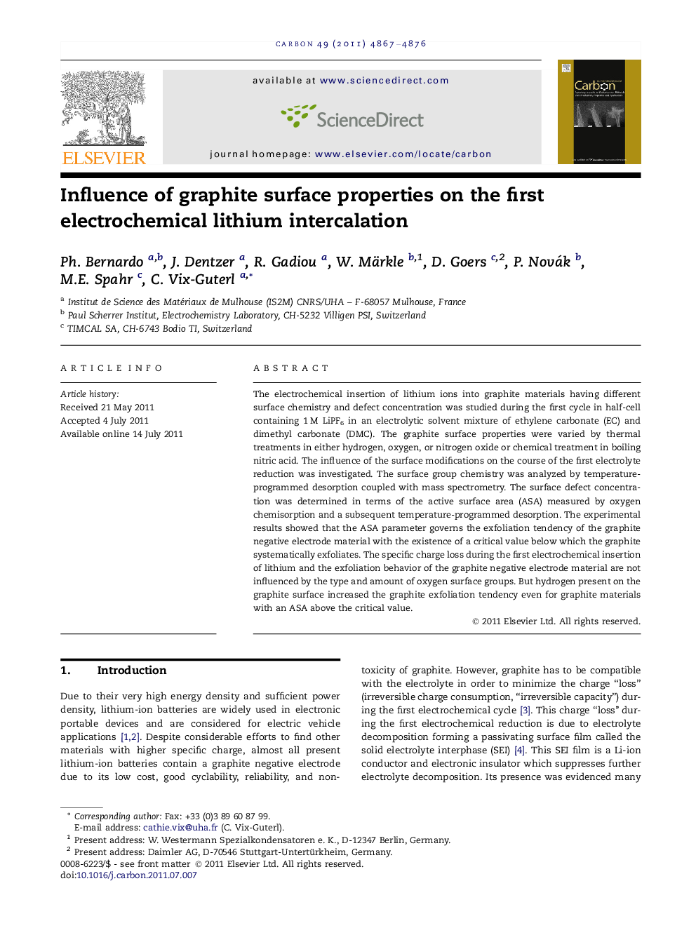 Influence of graphite surface properties on the first electrochemical lithium intercalation