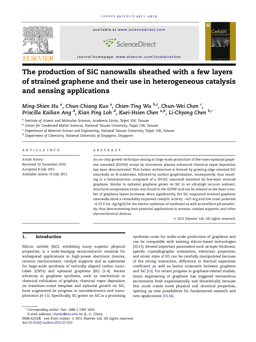 The production of SiC nanowalls sheathed with a few layers of strained graphene and their use in heterogeneous catalysis and sensing applications