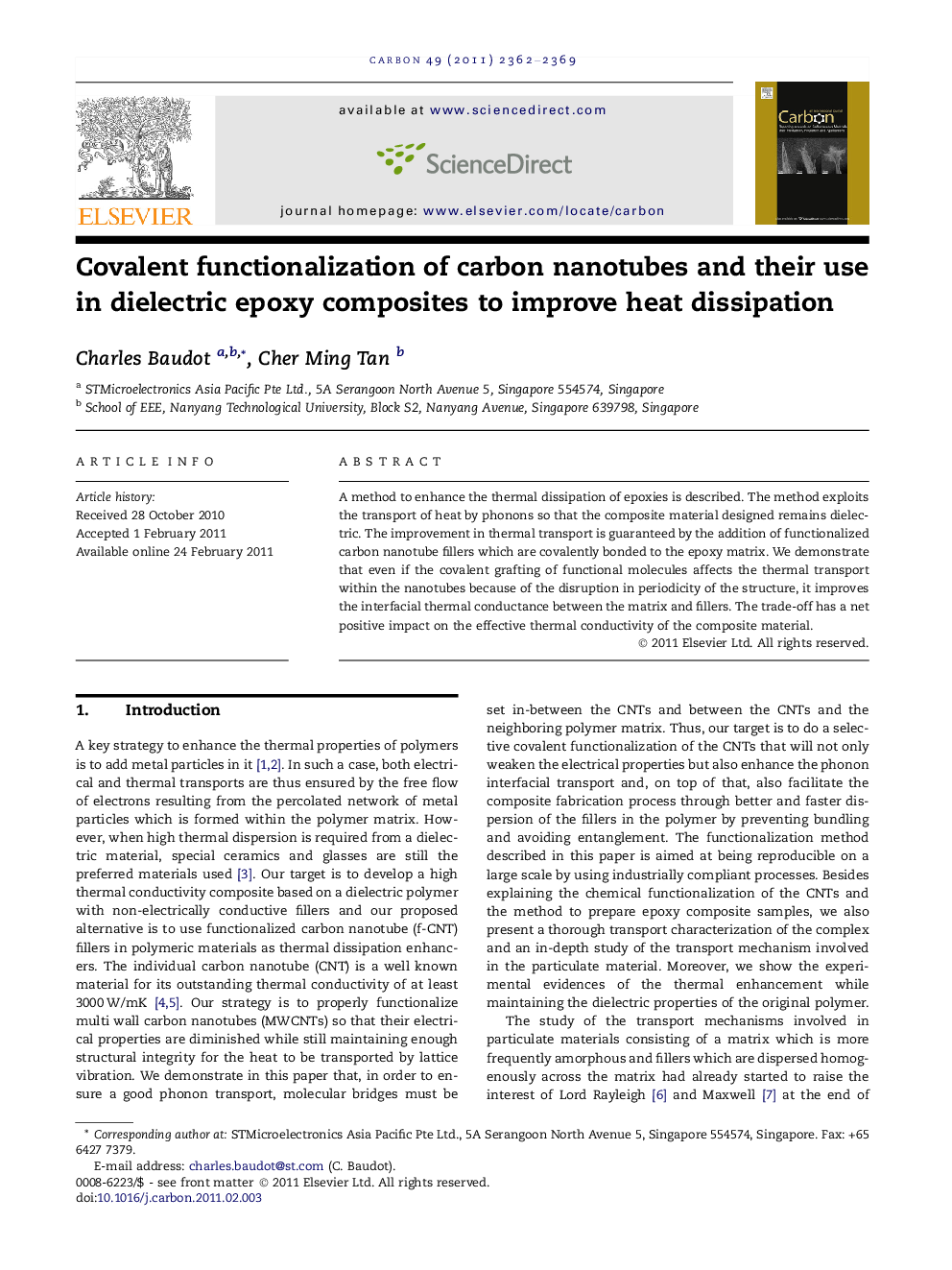 Covalent functionalization of carbon nanotubes and their use in dielectric epoxy composites to improve heat dissipation