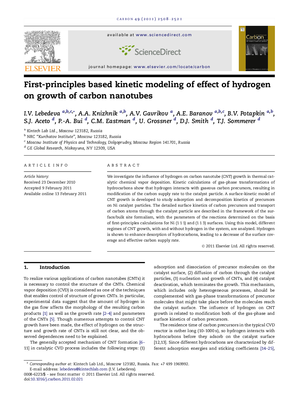 First-principles based kinetic modeling of effect of hydrogen on growth of carbon nanotubes