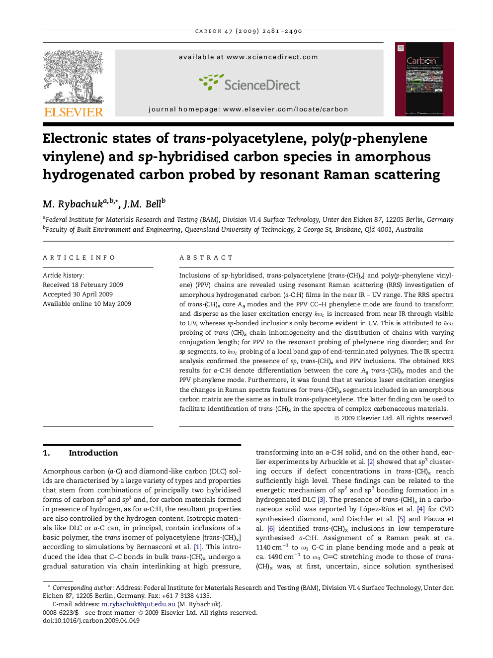 Electronic states of trans-polyacetylene, poly(p-phenylene vinylene) and sp-hybridised carbon species in amorphous hydrogenated carbon probed by resonant Raman scattering
