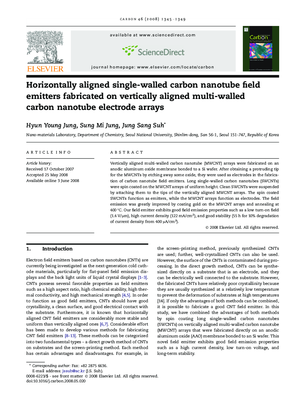 Horizontally aligned single-walled carbon nanotube field emitters fabricated on vertically aligned multi-walled carbon nanotube electrode arrays