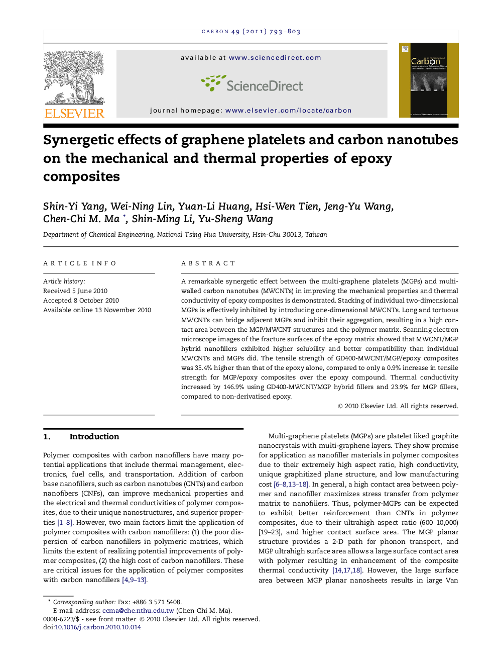 Synergetic effects of graphene platelets and carbon nanotubes on the mechanical and thermal properties of epoxy composites