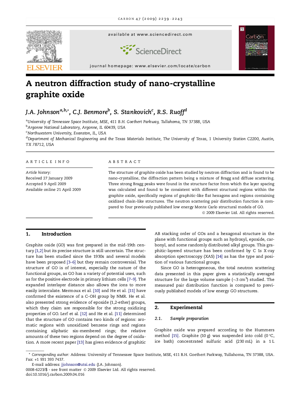 A neutron diffraction study of nano-crystalline graphite oxide