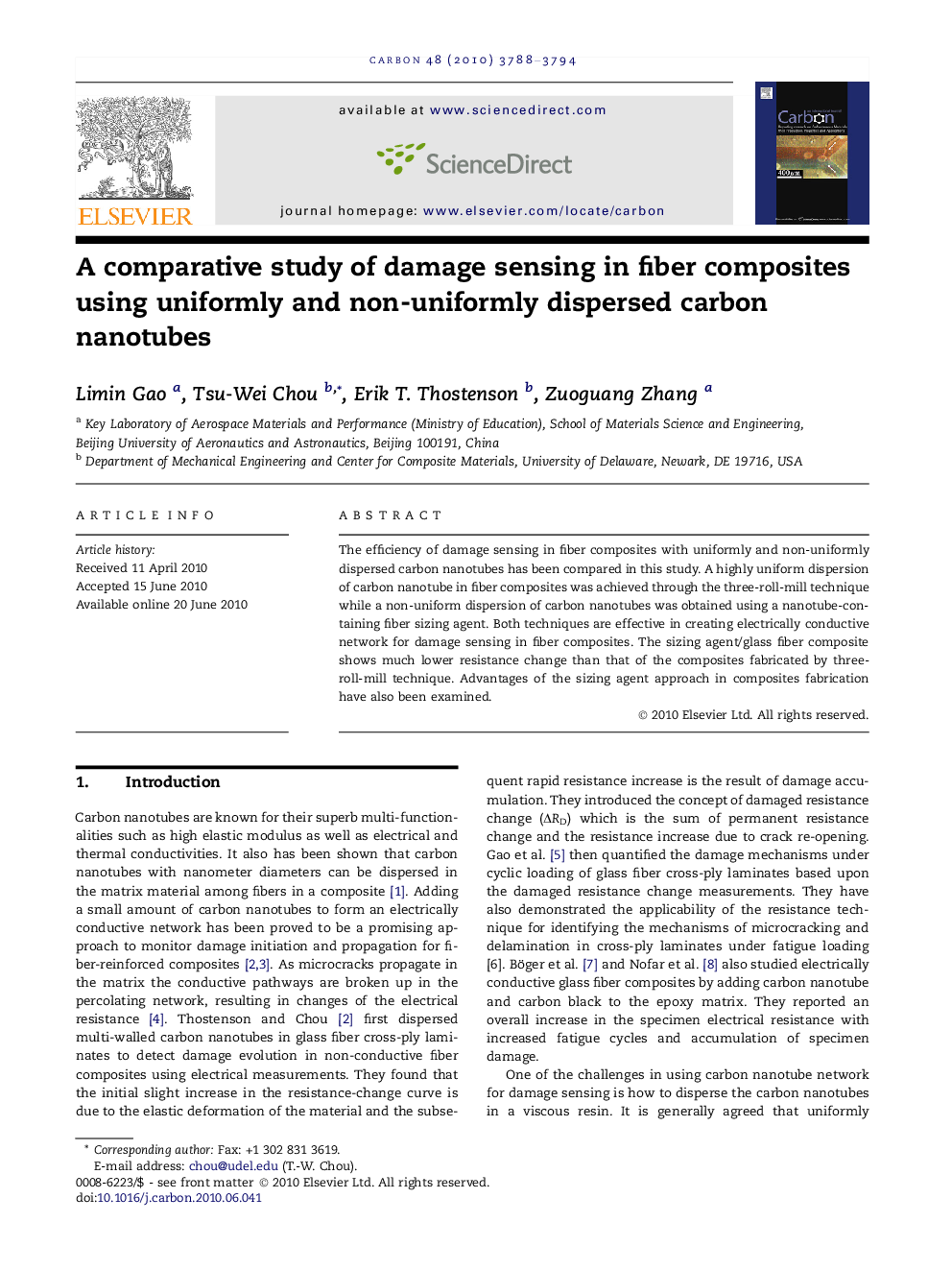 A comparative study of damage sensing in fiber composites using uniformly and non-uniformly dispersed carbon nanotubes