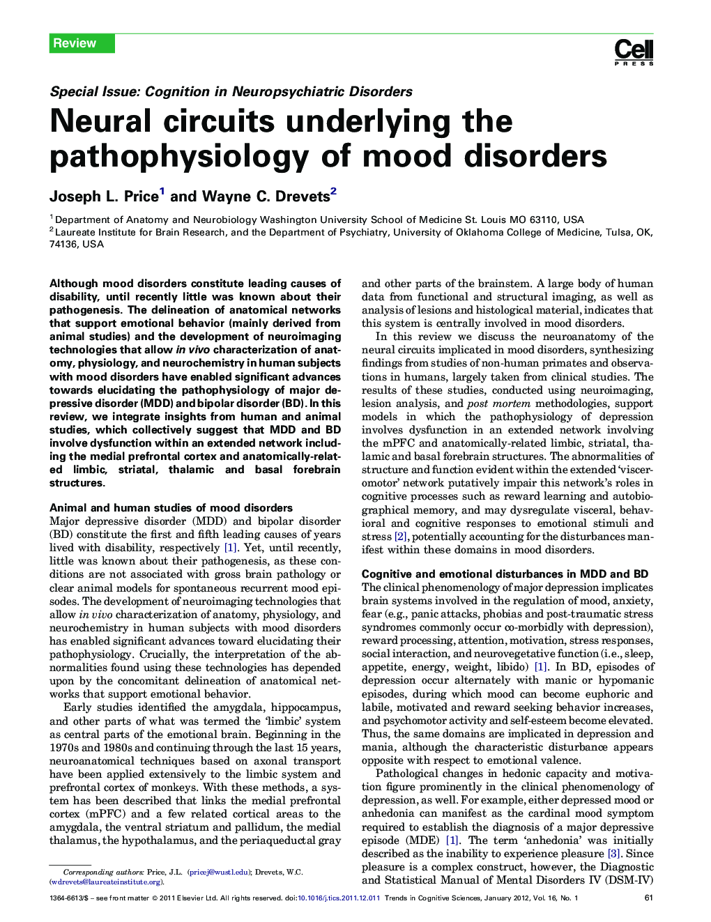 Neural circuits underlying the pathophysiology of mood disorders