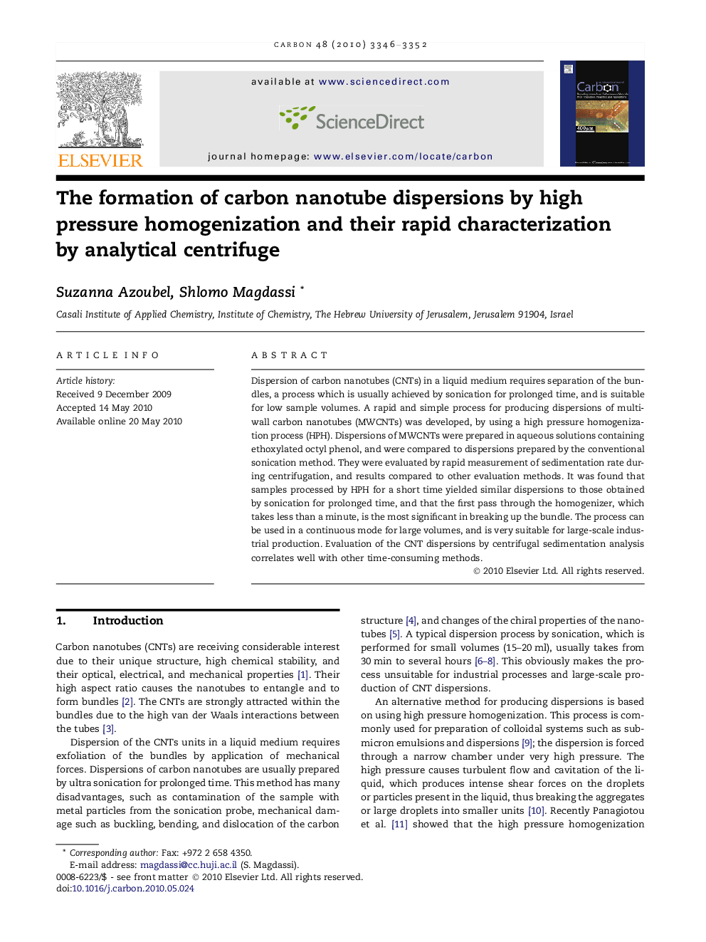 The formation of carbon nanotube dispersions by high pressure homogenization and their rapid characterization by analytical centrifuge