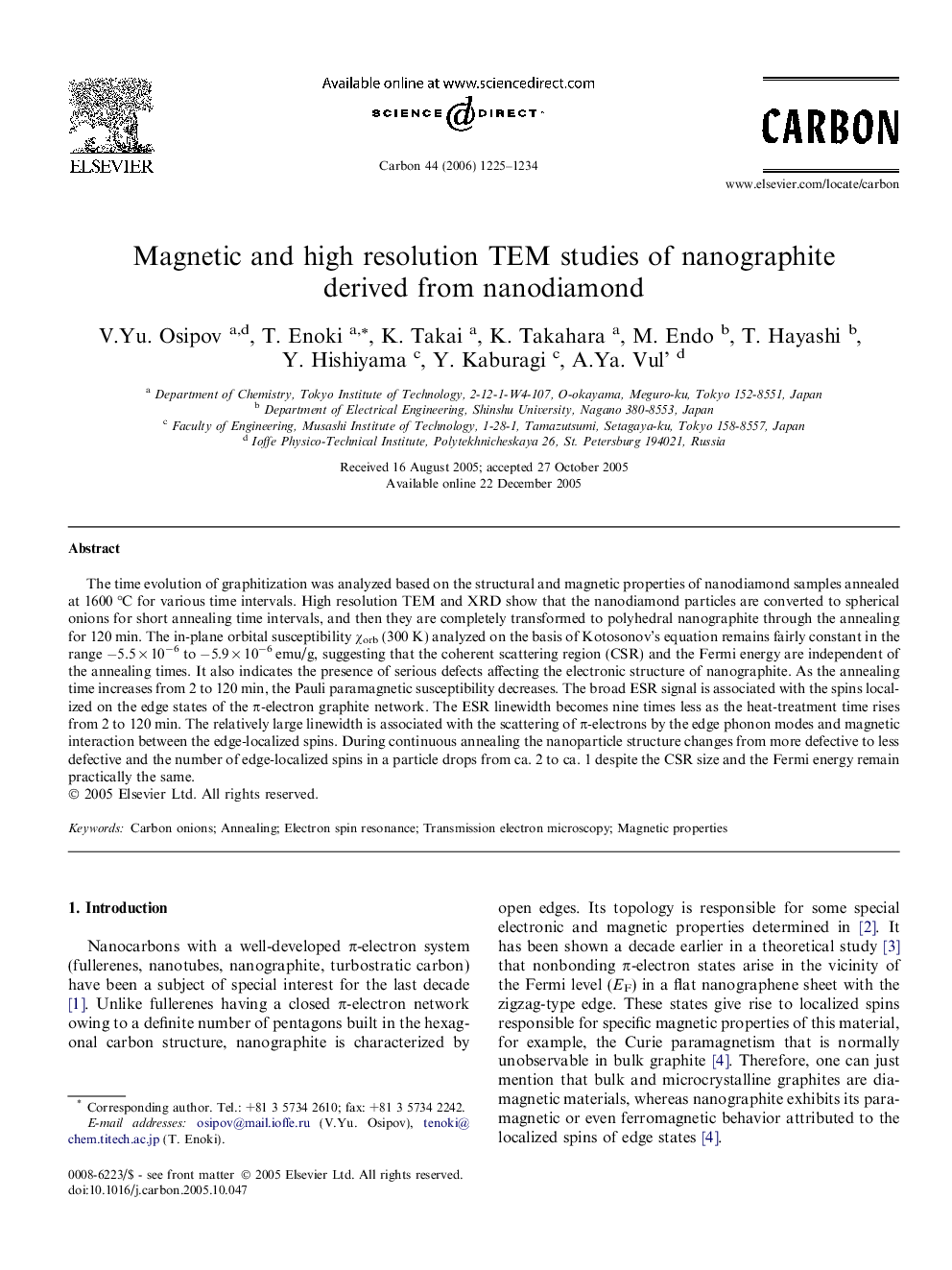 Magnetic and high resolution TEM studies of nanographite derived from nanodiamond