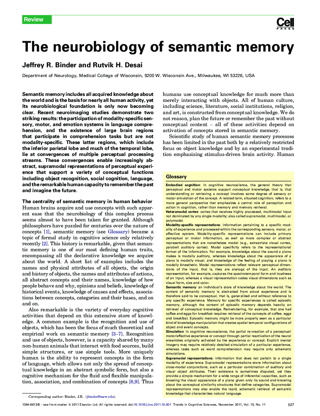 The neurobiology of semantic memory