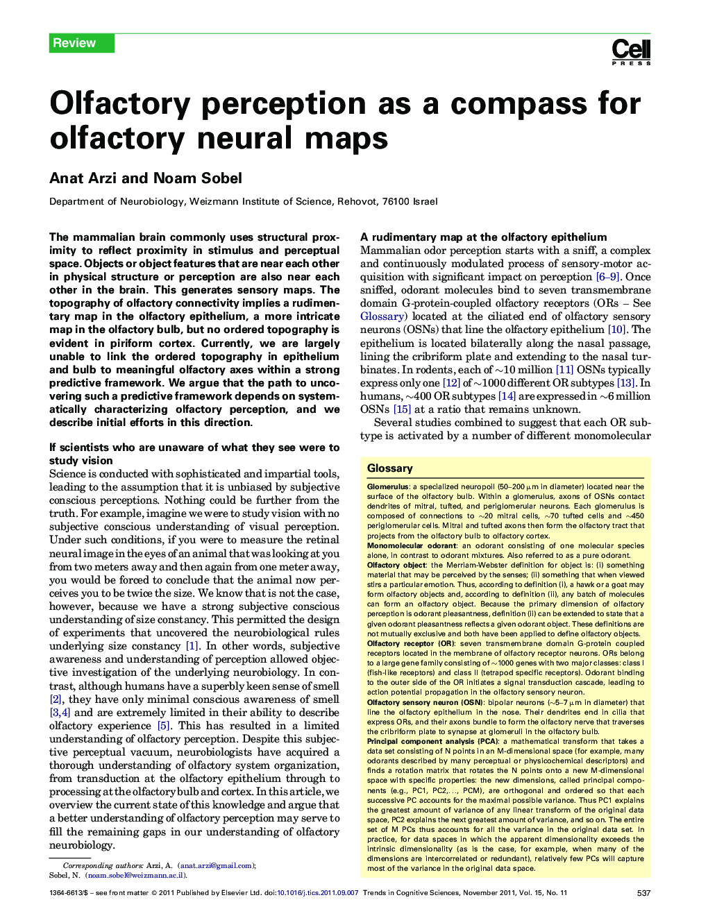 Olfactory perception as a compass for olfactory neural maps