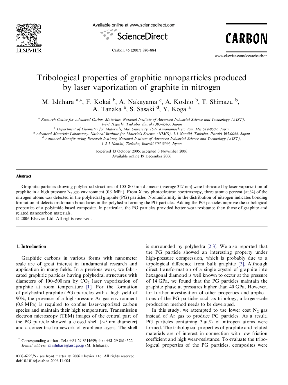 Tribological properties of graphitic nanoparticles produced by laser vaporization of graphite in nitrogen