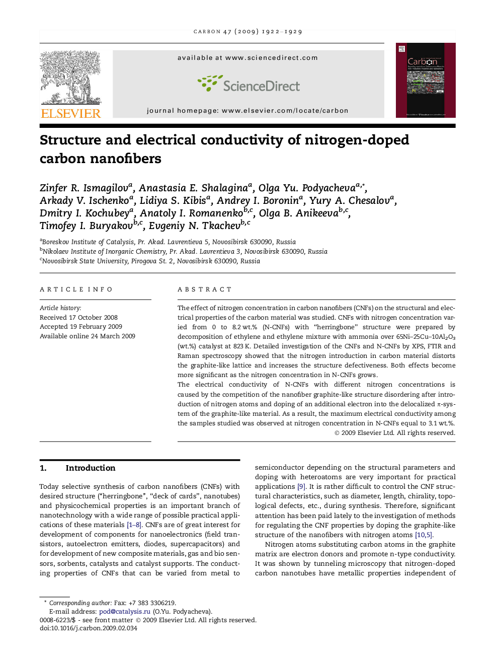 Structure and electrical conductivity of nitrogen-doped carbon nanofibers