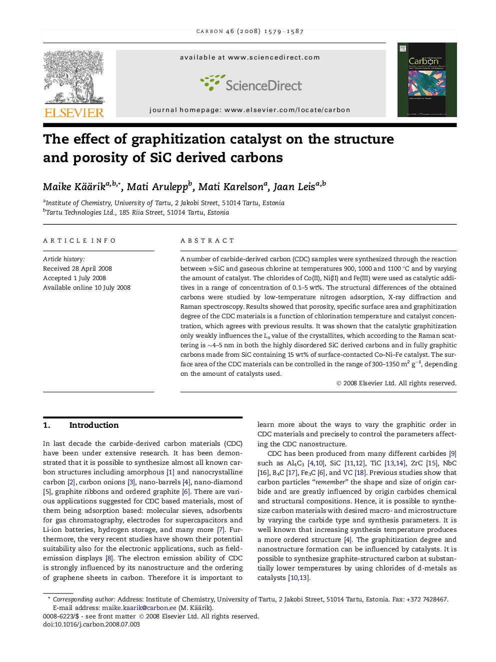 The effect of graphitization catalyst on the structure and porosity of SiC derived carbons