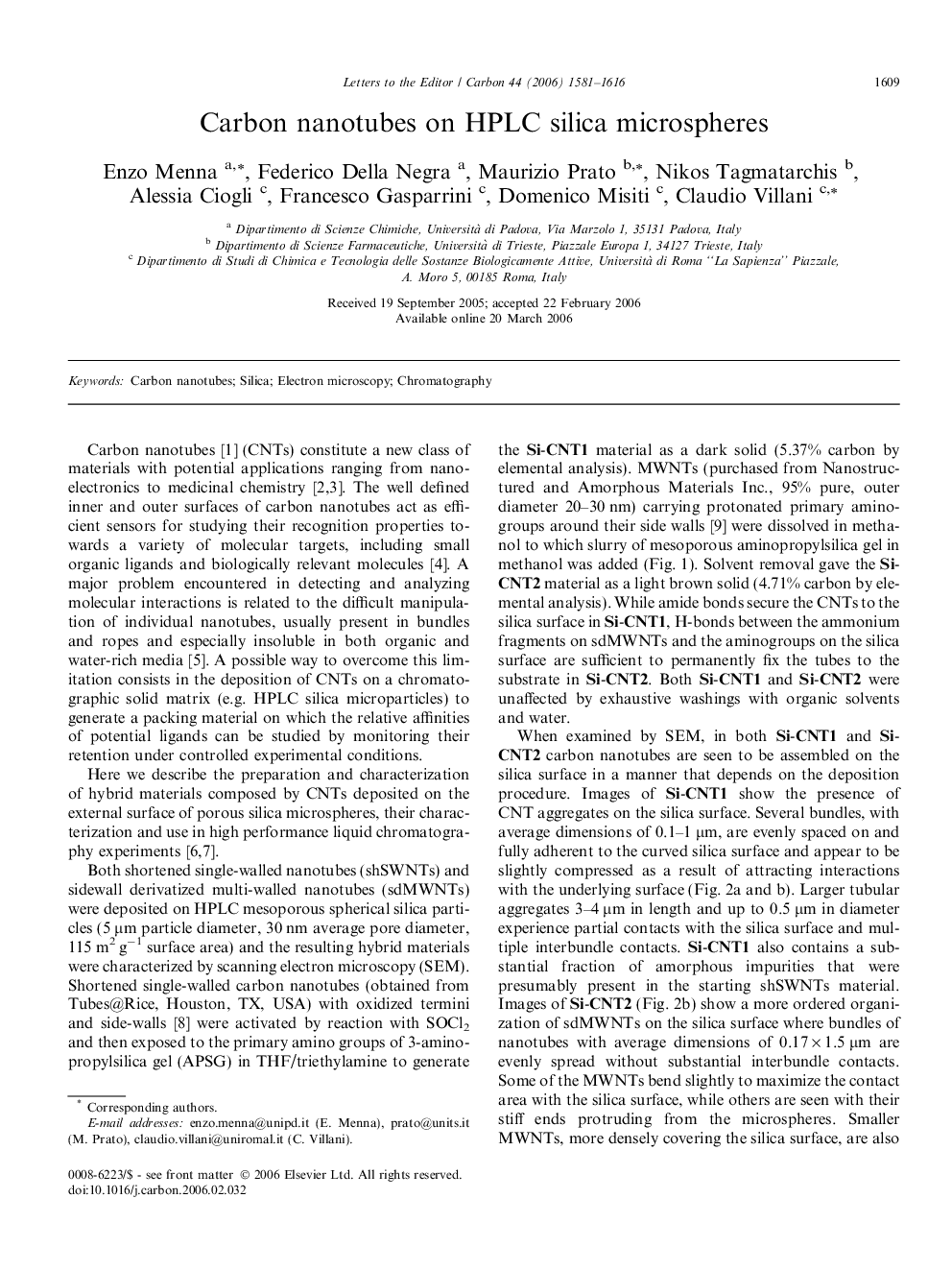 Carbon nanotubes on HPLC silica microspheres