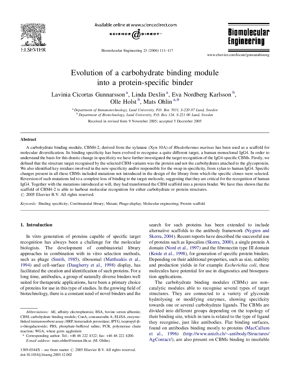 Evolution of a carbohydrate binding module into a protein-specific binder