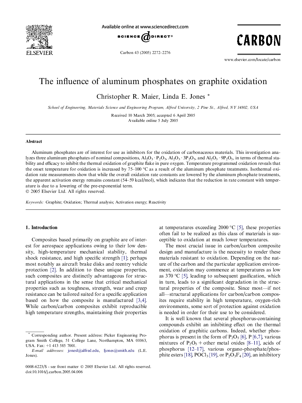 The influence of aluminum phosphates on graphite oxidation