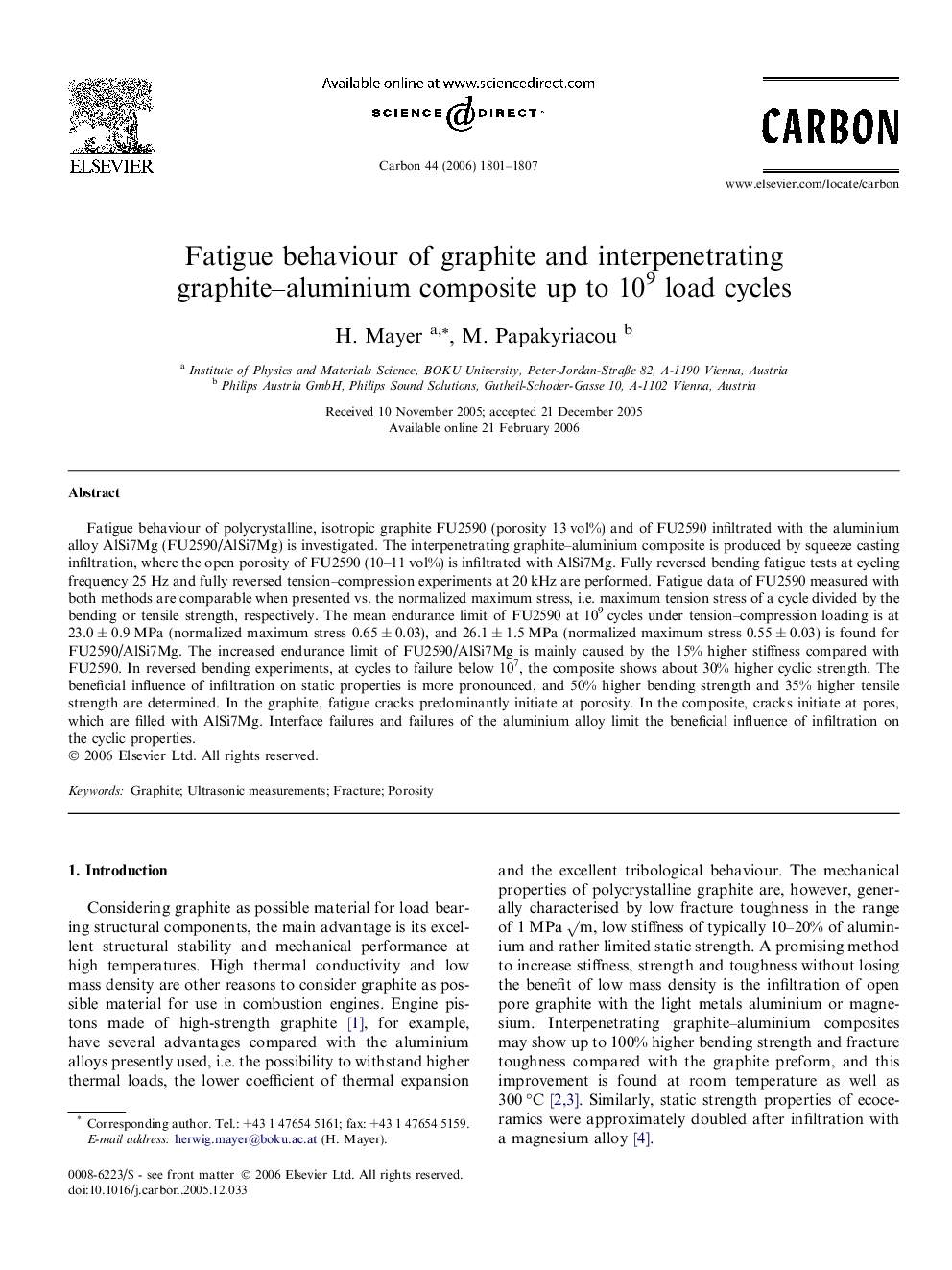 Fatigue behaviour of graphite and interpenetrating graphite–aluminium composite up to 109 load cycles