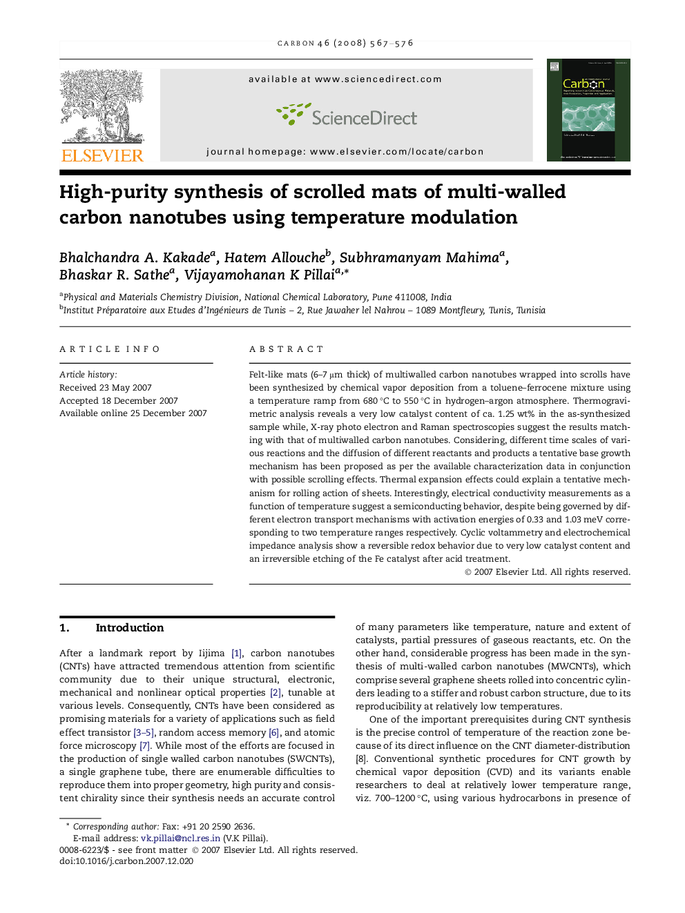 High-purity synthesis of scrolled mats of multi-walled carbon nanotubes using temperature modulation