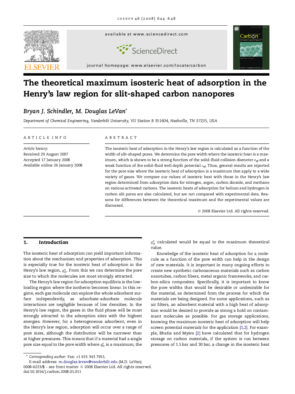 The theoretical maximum isosteric heat of adsorption in the Henry’s law region for slit-shaped carbon nanopores