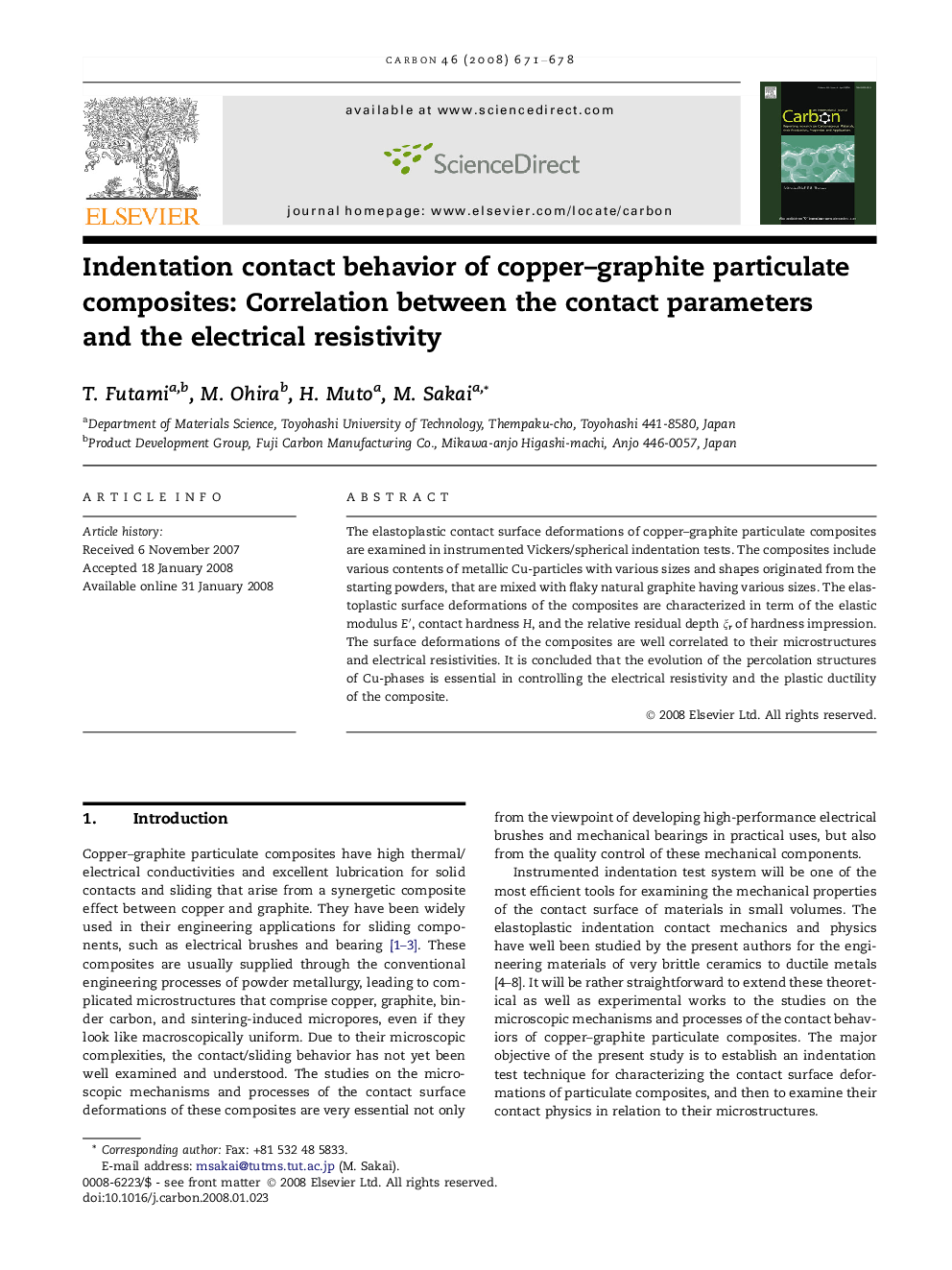 Indentation contact behavior of copper–graphite particulate composites: Correlation between the contact parameters and the electrical resistivity