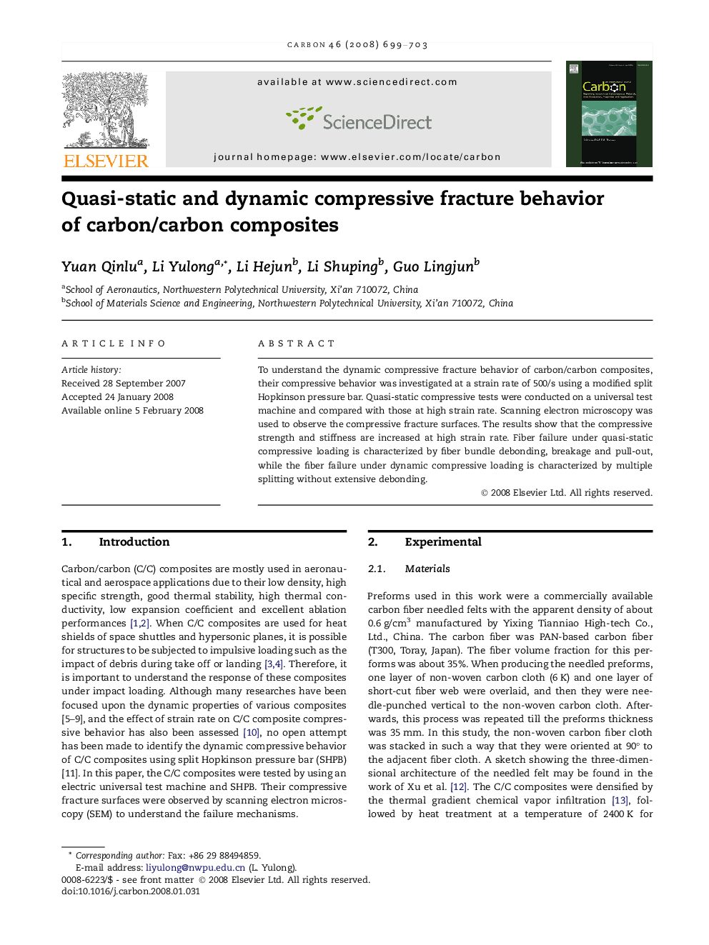Quasi-static and dynamic compressive fracture behavior of carbon/carbon composites