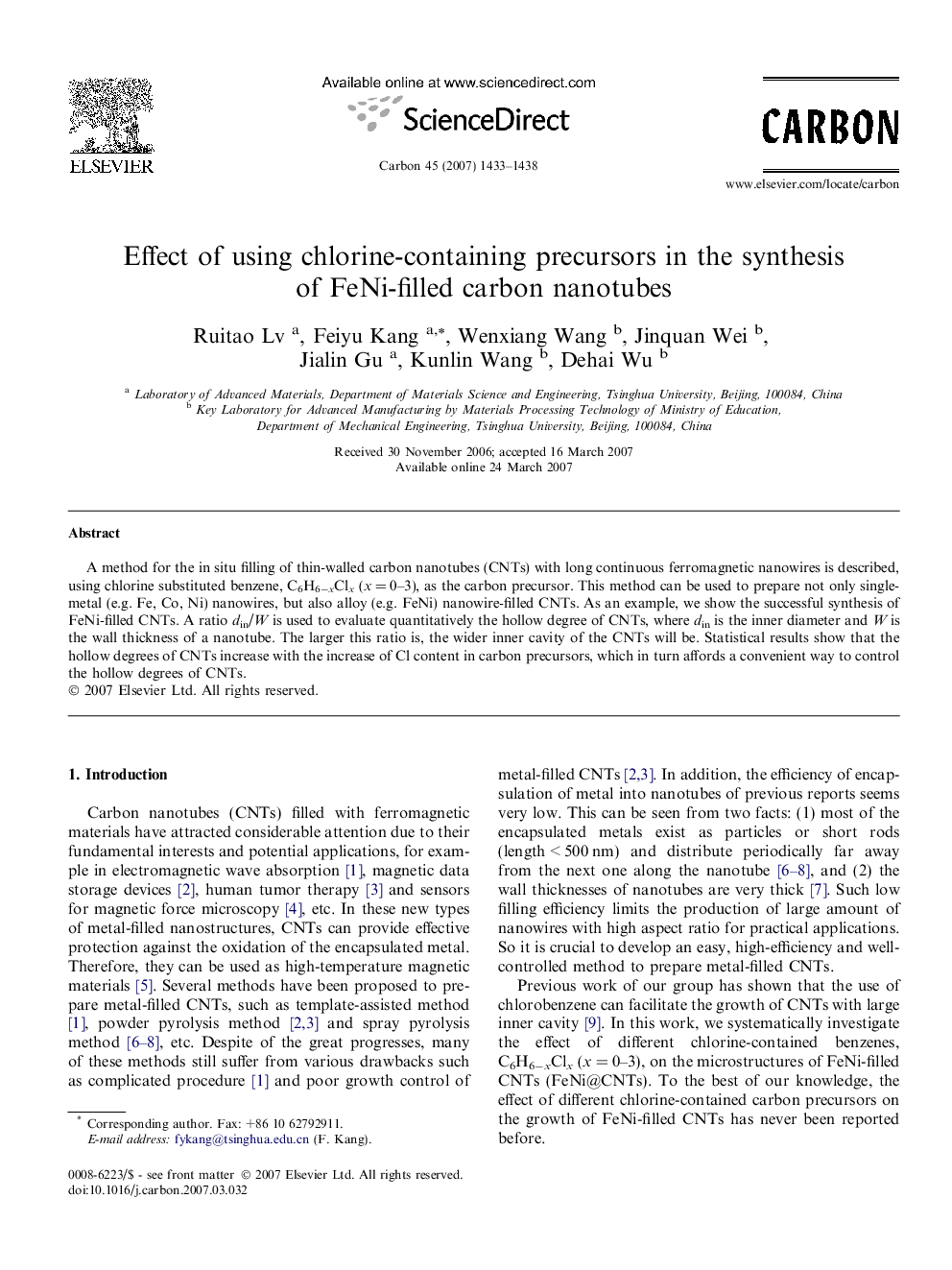 Effect of using chlorine-containing precursors in the synthesis of FeNi-filled carbon nanotubes