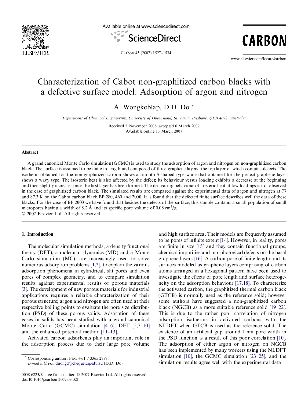 Characterization of Cabot non-graphitized carbon blacks with a defective surface model: Adsorption of argon and nitrogen