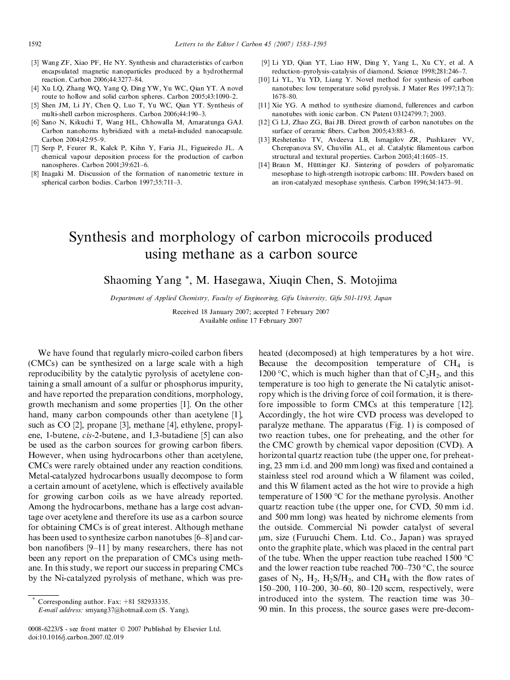 Synthesis and morphology of carbon microcoils produced using methane as a carbon source
