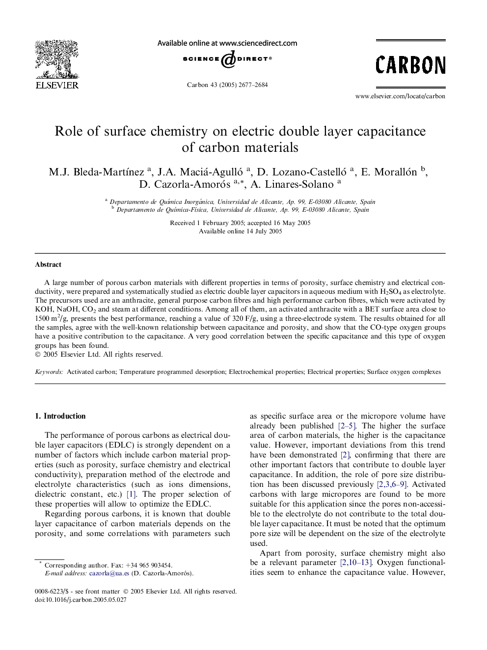 Role of surface chemistry on electric double layer capacitance of carbon materials