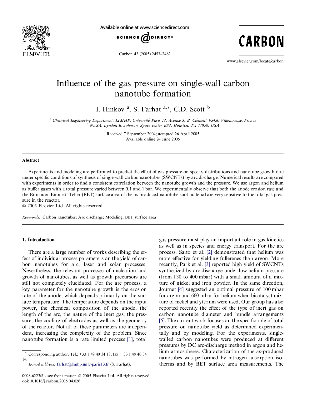 Influence of the gas pressure on single-wall carbon nanotube formation