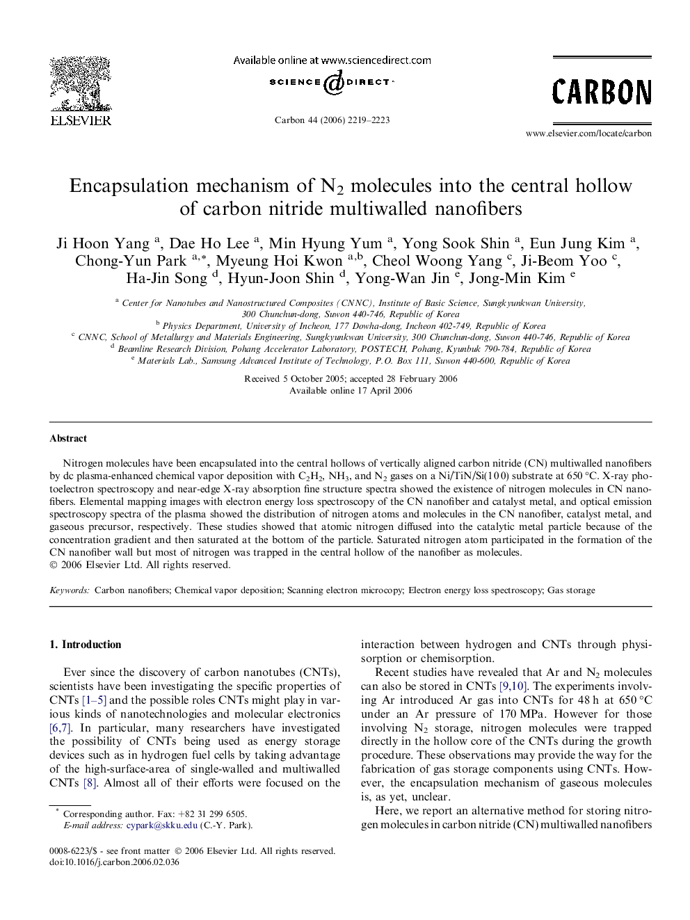 Encapsulation mechanism of N2 molecules into the central hollow of carbon nitride multiwalled nanofibers