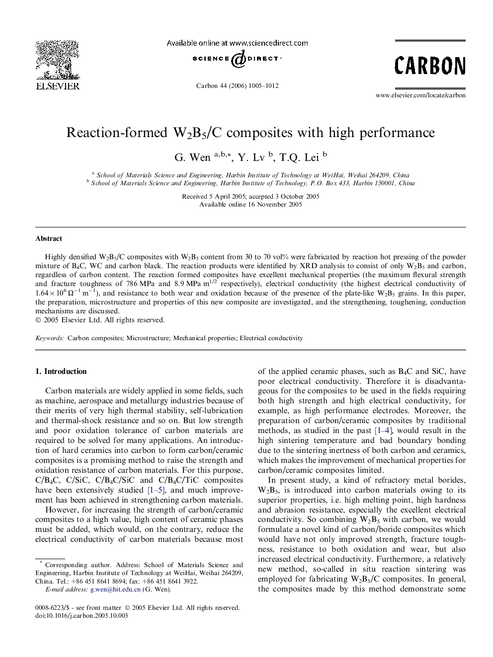 Reaction-formed W2B5/C composites with high performance