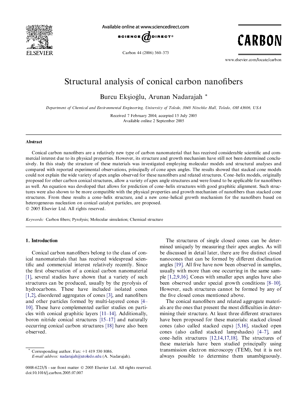 Structural analysis of conical carbon nanofibers