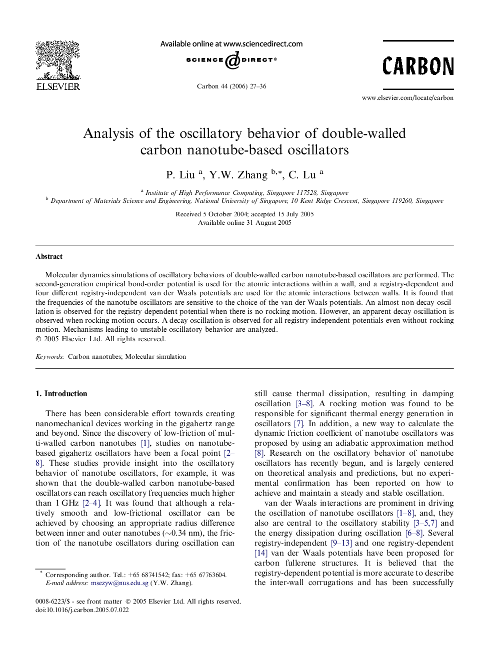 Analysis of the oscillatory behavior of double-walled carbon nanotube-based oscillators